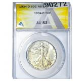 1934-D Walking Liberty Half Dollar ANACS AU53