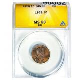 1928 Wheat Cent ANACS MS63 RB