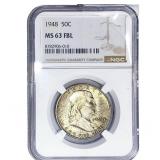 1948 Franklin Half Dollar NGC MS63 FBL