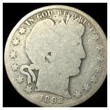 1892 Silver Barber Quarter NICELY CIRCULATED