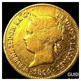 1864 Philippines Gold 1 Peso .0476 AGW
