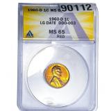 1960-D Wheat Cent ANACS MS65 RED