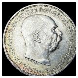 1913 Austria Silver 2 Corona UNCIRCULATED