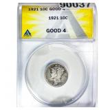 1921 Mercury Silver Dime ANACS G4
