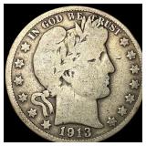 1913 Silver Half Dollar Barber NEARLY UNCIRCULATED