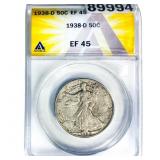 1938-D Walking Liberty Half Dollar ANACS EF45