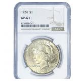 1924 Silver Peace Dollar NGC MS63
