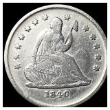 1840-O Silver Seated Liberty Quarter ABOUT  UNCIR