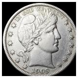 1909 Silver Barber Half Dollar CLOSELY  UNCIRCULA