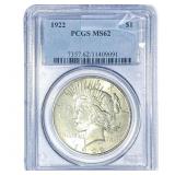 1922 Silver Peace Dollar PCGS MS62