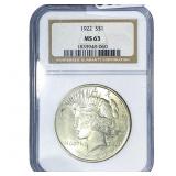1922 Silver Peace Dollar NGC MS63