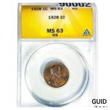 1928 Wheat Cent ANACS MS63 RB