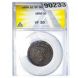 1850 Braided Hair Large Cent ANACS VF30