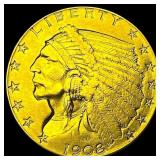 1908 Indian Head $2.5 Gold Quarter Eagle NEARLY UN
