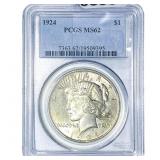 1924 Silver Peace Dollar PCGS MS62