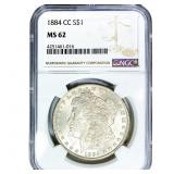 1884-CC Morgan Silver Dollar NGC MS62