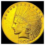 1908 No Motto Indian Head $10 Gold Eagle CLOSELY U