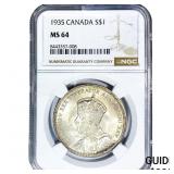 1935 $1 Sliver Canada NGC MS64