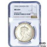 1935 $1 Sliver Canada NGC MS64+