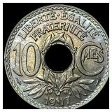 1917 France Silver 10 Centimes Toned