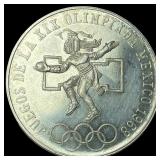 1968 Mexico Silver 25 Pesos Olympics  UNCIRCULATE