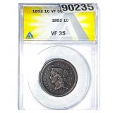 1852 Braided Hair Large Cent ANACS VF35