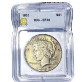 1935 Silver Peace Dollar ICG EF40