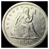 1857-O Silver Seated Liberty Quarter NEARLY UNCIRC