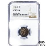 1908-S Indian Head Cent NGC VF25 BN