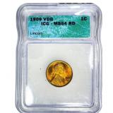 1909 VDB Wheat Cent ICG MS64 RD