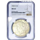 1923-S Silver Peace Dollar NGC MS62