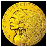 1911 Indian Head Gold $2.50 Quarter Eagle CLOSELY