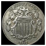 1871 Shield Nickel NEARLY UNCIRCULATED