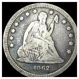 1862 Silver Seated Liberty Quarter LIGHTLY CIRCULA
