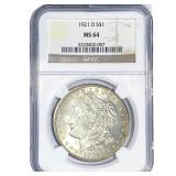 1921-D Morgan Silver Dollar NGC MS64