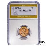 1937-S Wheat Cent PGA MS67 RD