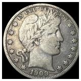1909-O Silver Barber Half Dollar ABOUT  UNCIRCULA