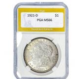 1921-D Morgan Silver Dollar PGA MS66