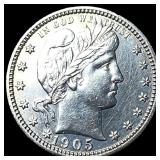 1905-S Silver Barber Quarter CLOSELY UNCIRCULATED