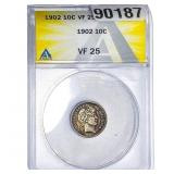 1902 Barber Dime ANACS VF25