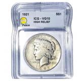 1921 Silver Peace Dollar ICG VG10