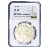 1928-S Silver Peace Dollar NGC MS62