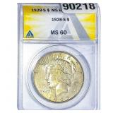 1928-S Silver Peace Dollar ANACS MS60