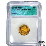 1909 VDB Wheat Cent ICG MS64 RD
