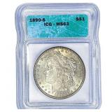1890 Morgan Silver Dollar ICG MS63