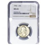 1942 Washington Silver Quarter NGC MS65