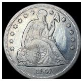 1843 Silver Seated Liberty Dollar NEARLY UNCIRCULA