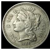1866 Nickel Three-Cent Piece NEARLY  UNCIRCULATED