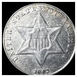1862 Silver Three-Cent Piece CLOSELY UNCIRCULATED