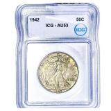 1942 Walking Liberty Half Dollar ICG AU53